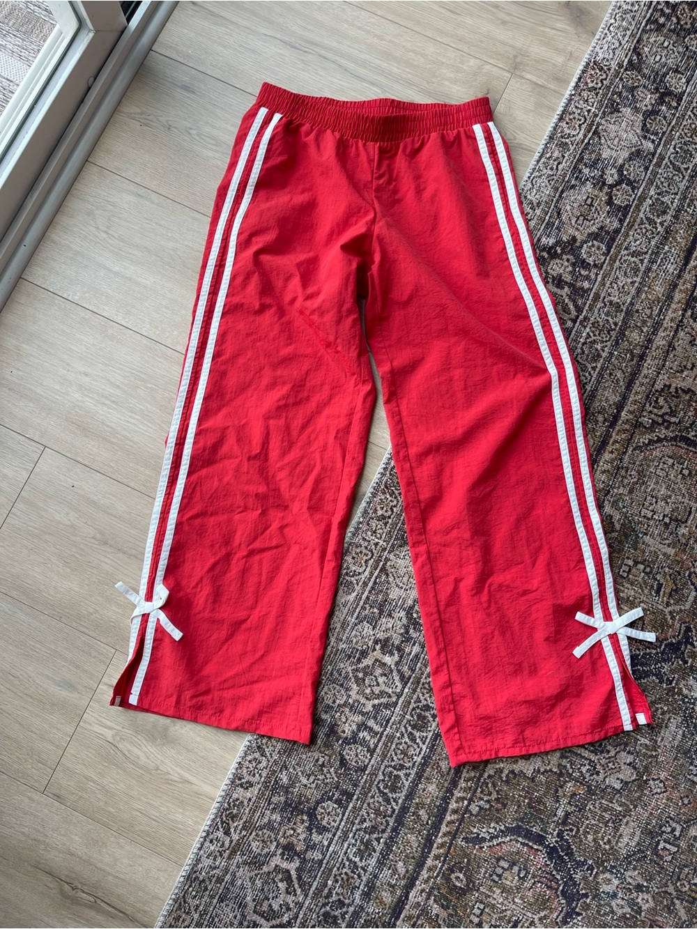 Art class red and white track pants with bows